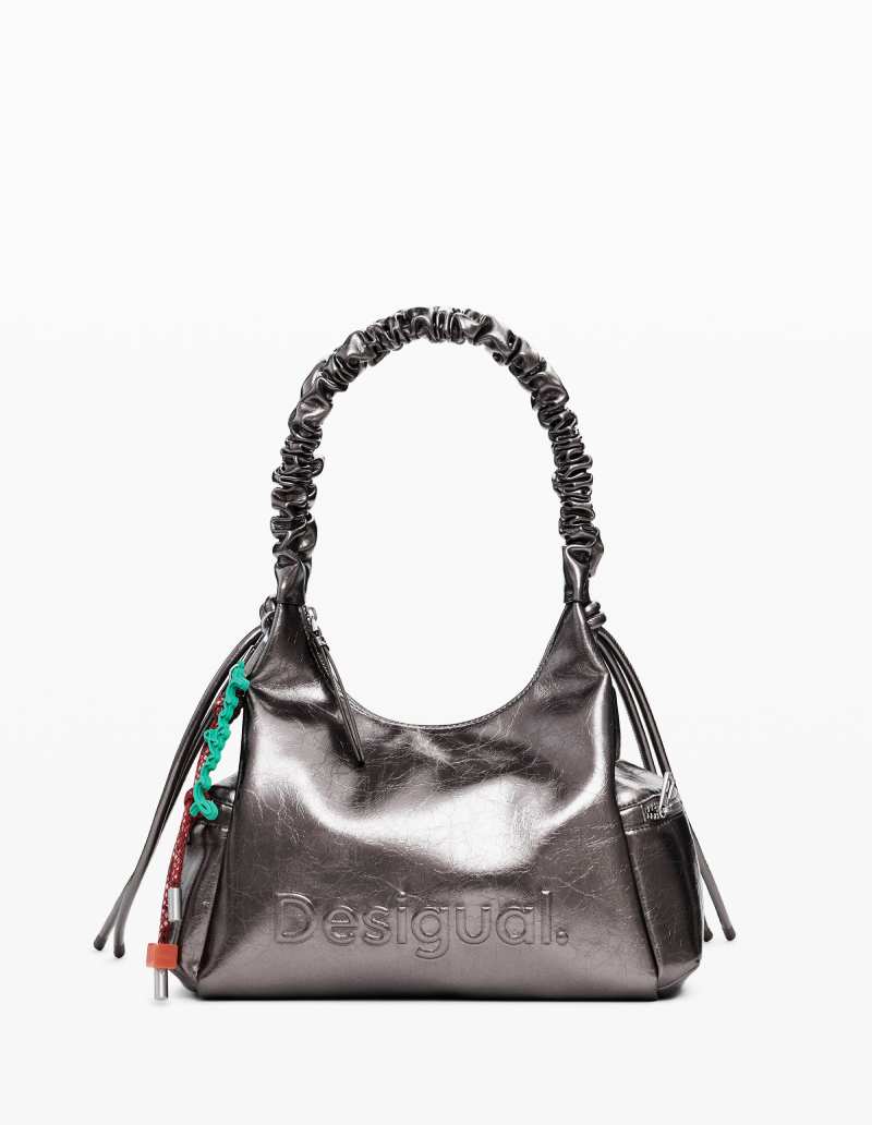 Γυναικεία Μεταλλική μεσαία τσάντα με λογότυπο 3D και σουρωτό λουρί 25WAXPAS/9225U