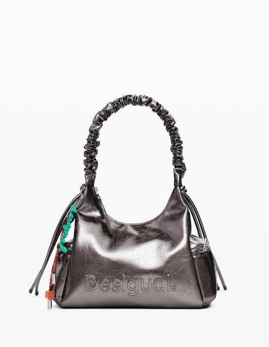 Γυναικεία Μεταλλική μεσαία τσάντα με λογότυπο 3D και σουρωτό λουρί 25WAXPAS/9225U