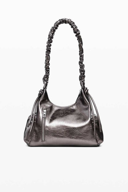 Γυναικεία Μεταλλική μεσαία τσάντα με λογότυπο 3D και σουρωτό λουρί 25WAXPAS/9225U