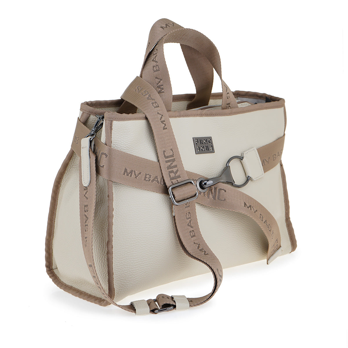 Δερμάτινη Γυναικεία Τσάντα Χιαστί Μπεζ | FRNC 3762