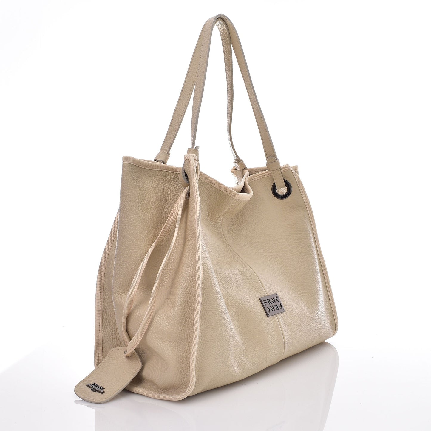 Δερμάτινη Γυναικεία Τσάντα Ώμου Μπεζ FRNC 3776