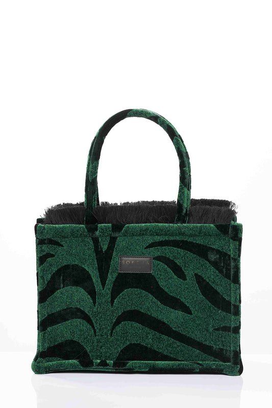 ΜΕΣΑΙΑ ΤΣΑΝΤΑ TOTE ANIMAL VELVET PETROL