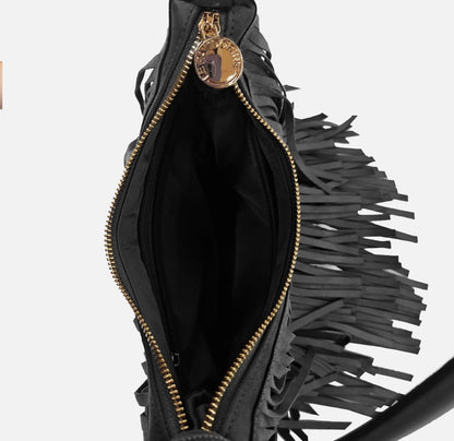 Arizona suede and fringed shoulder bag in black