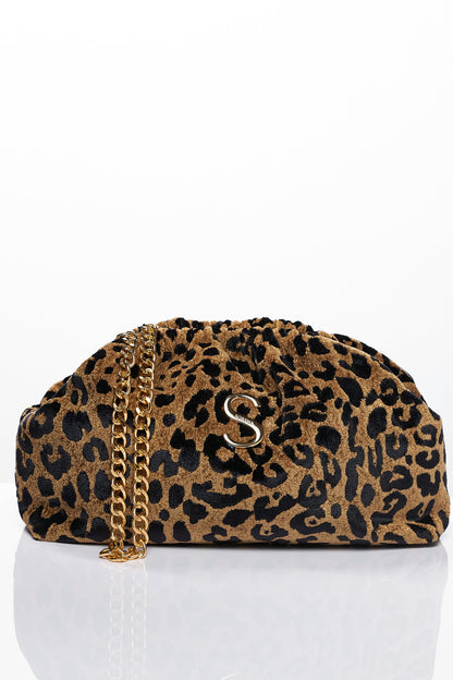 Τσάντα κούπας LEOPARD VELVET ΚΑΦΕ