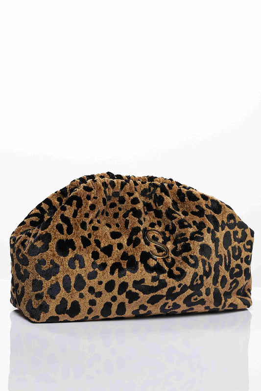 Τσάντα κούπας LEOPARD VELVET ΚΑΦΕ