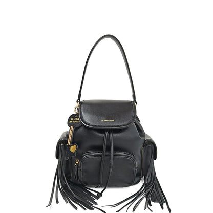 Fringe backpack with pockets and side fringes in black ps2610b03
