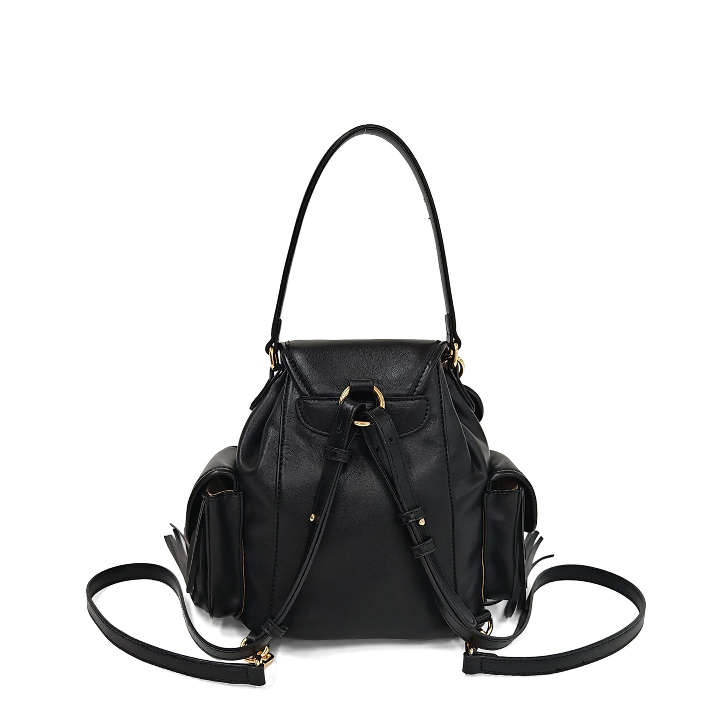 Fringe backpack with pockets and side fringes in black ps2610b03