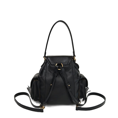 Fringe backpack with pockets and side fringes in black ps2610b03
