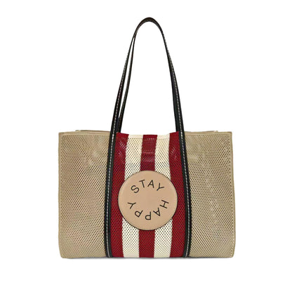 Milena mesh tote bag with contrasting beige stripes ps2617b56