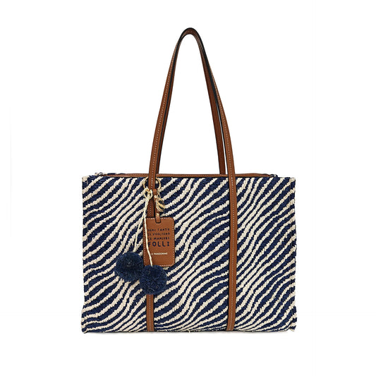 Sunny shopping bag with blue pom-pom detail ps2628b70