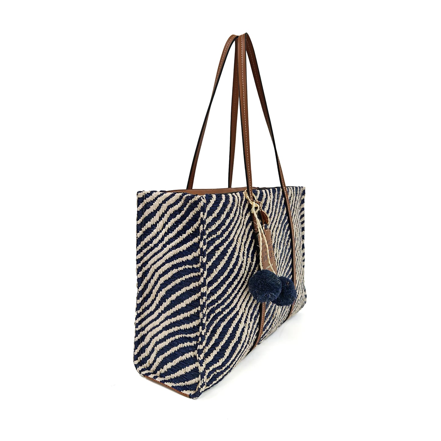 Sunny shopping bag with blue pom-pom detail ps2628b70