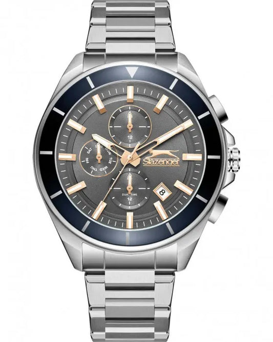 SLAZENGER Dual Time Silver Stainless Steel Bracelet SKU SL.09.2393.2.03