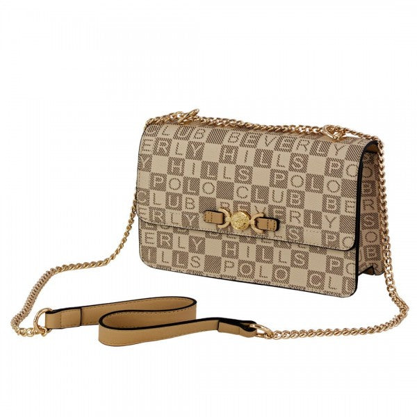 Beverly Hills Polo Γυναικεία Τσάντα Ώμου-Χιαστί BH-4535 Μπεζ Στάμπα