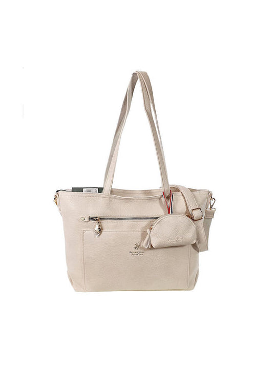 Beverly Hills Polo Club Δερμάτινη Γυναικεία Τσάντα Ώμου Μπεζ bh 4130